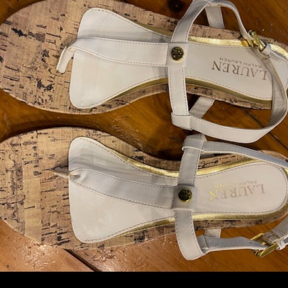 Ralph Lauren Shoes - Ralph Lauren white leather thong sandals with super soft cork footbed -size 7.5B
